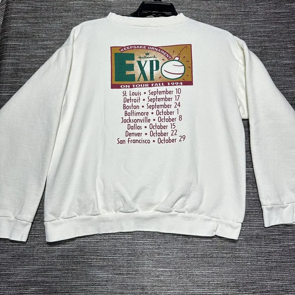 Hallmark 1994 Expo Sweatshirt Men's Size L White Pullover Keepsake Ornament Tour